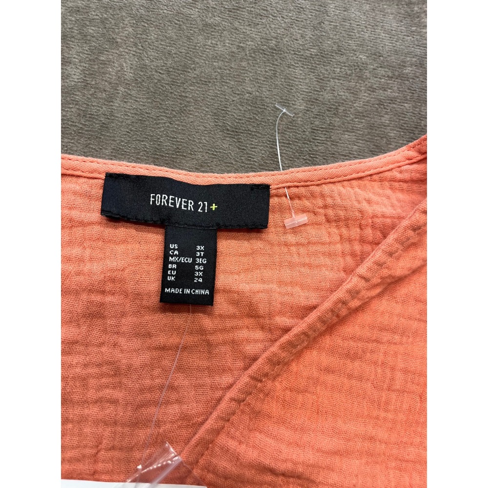 Forever 21 Plus Coral Gauze Textured Button Front Tie Waist Top 3X - Picture 5 of 6